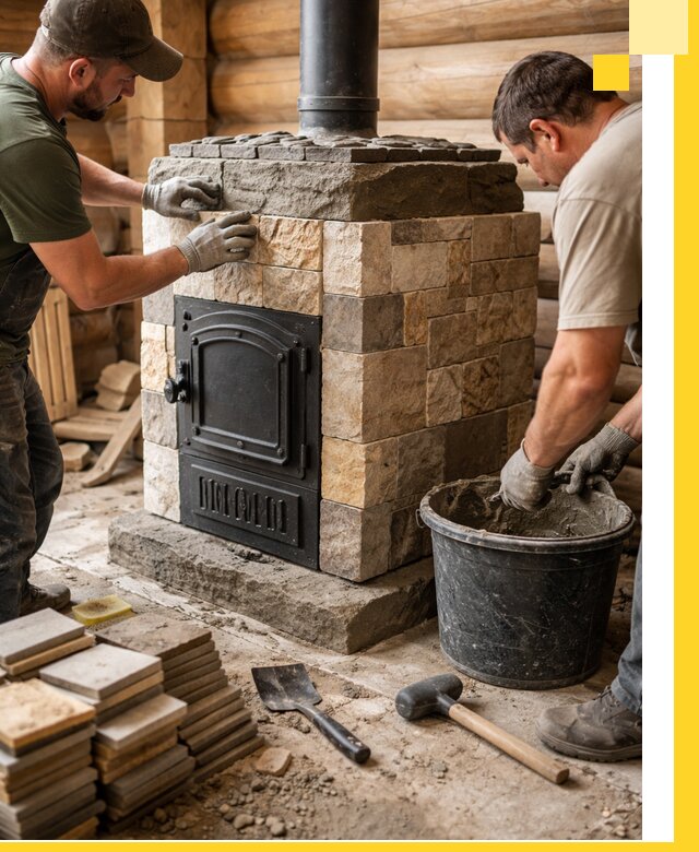 Облицовка банной печи под ключ в Вичуге: камень и плитка