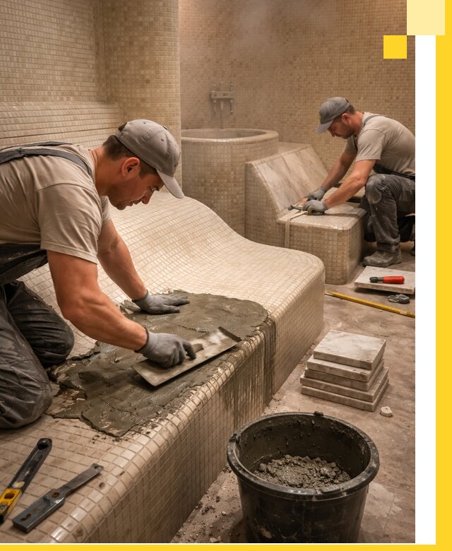 Лежаки для хамама под ключ в Вичуге, проект и монтаж