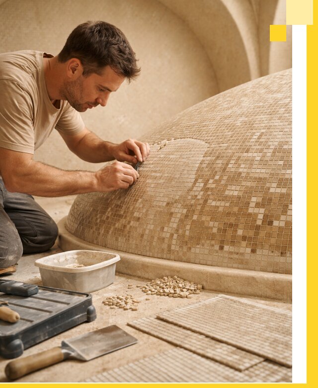 Профессиональная укладка мозаики для хамама под ключ в Вичуге